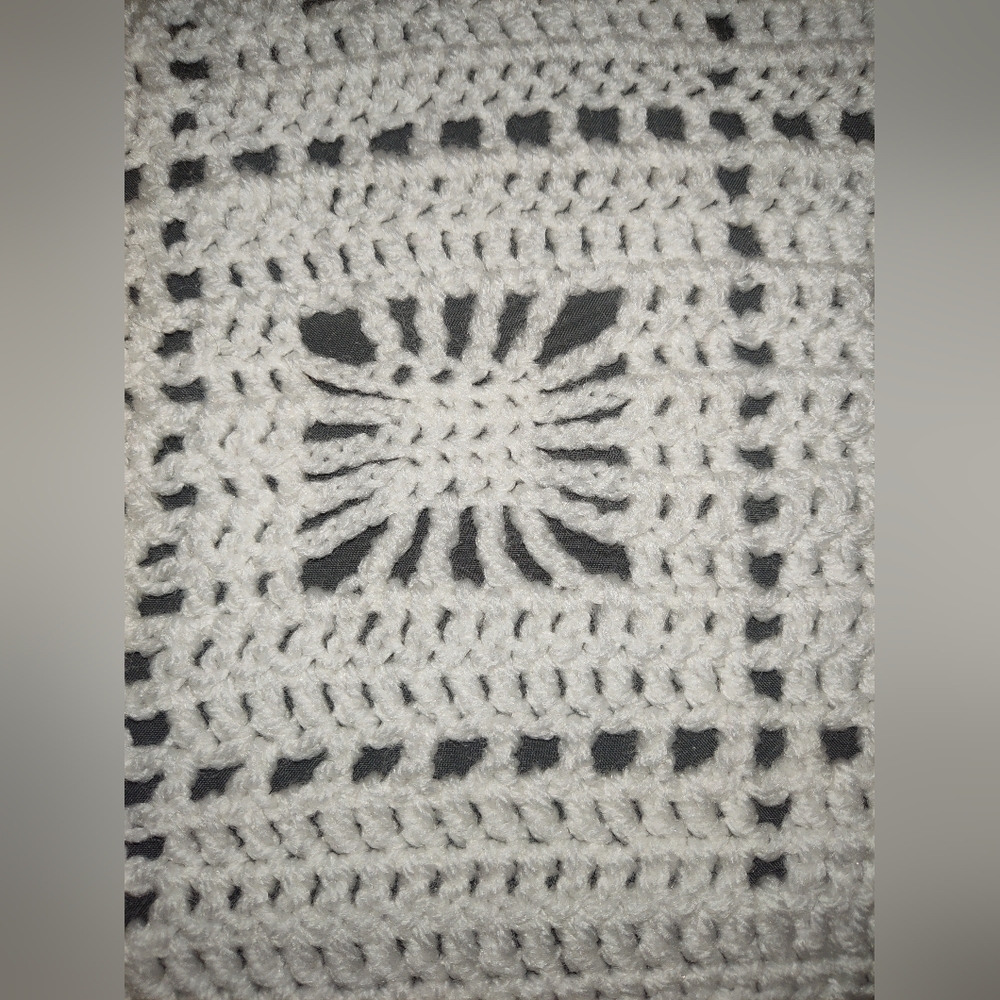 Hand Crocheted Lap Blanket 48x36 White Granny Square Throw Lightweight Handmade - Picture 2 of 4